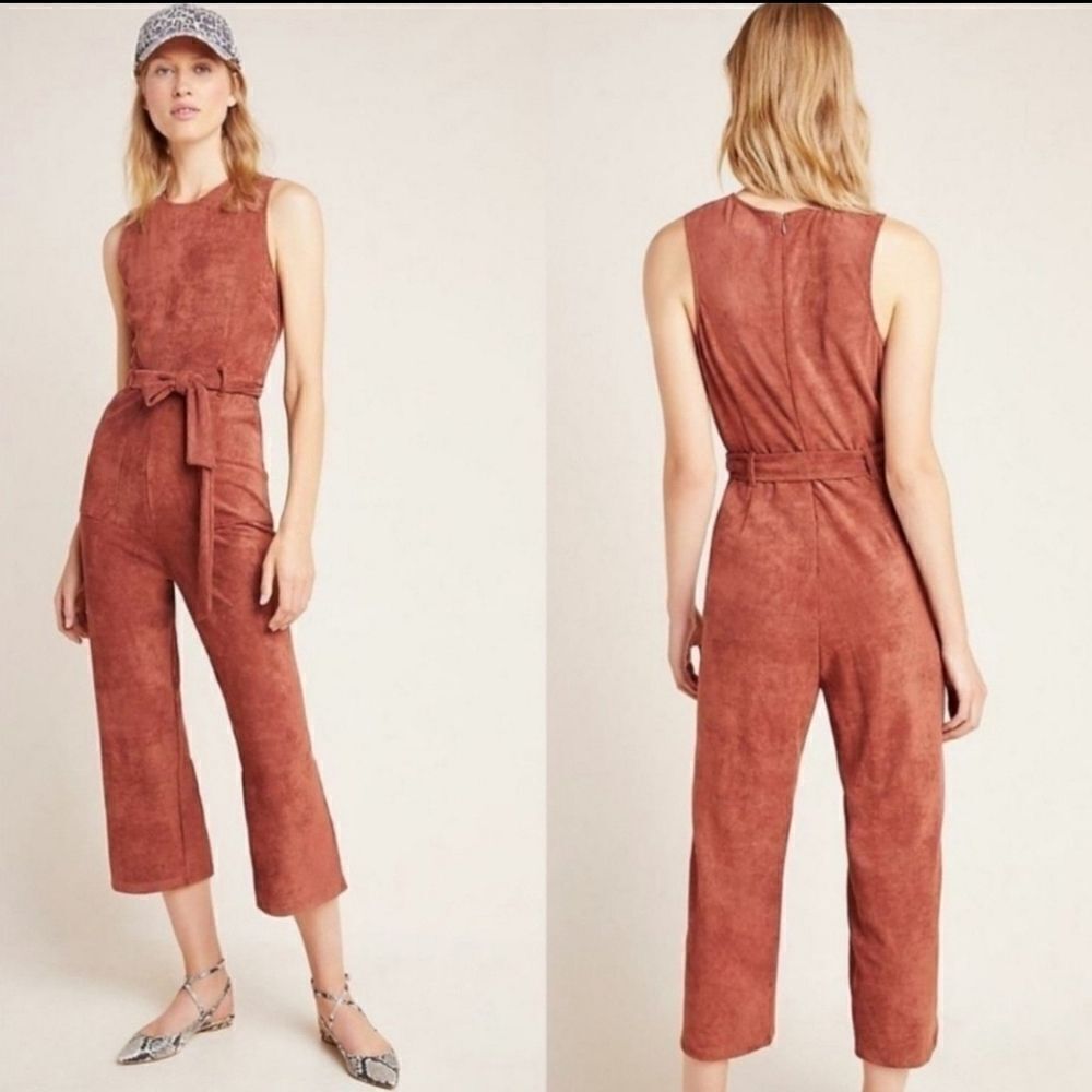 Anthropologie Suede Ankle Crop Jumpsuit Size XS NWT